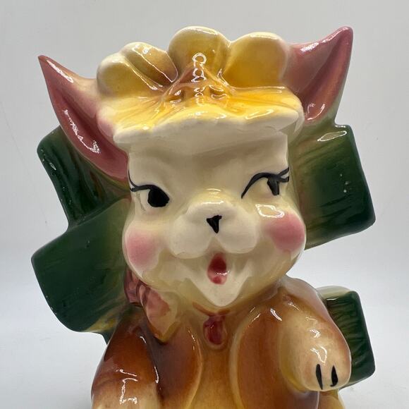 Vintage Anthropomorphic Ceramic Bunny Easter 5”Figurine Planter - Picture 5 of 10